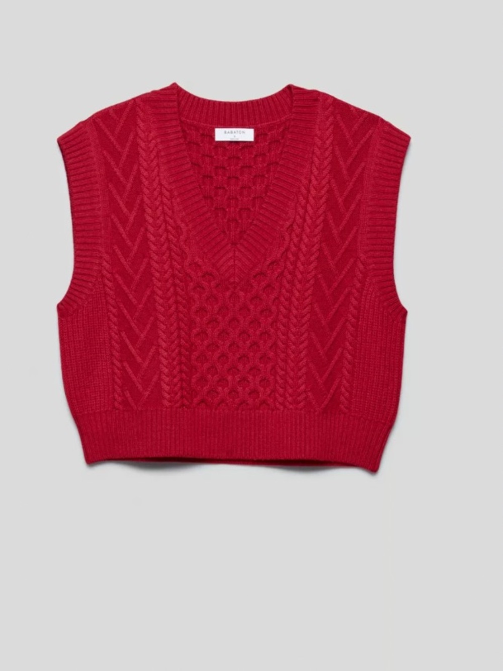 Babaton Red Cable-Knit V-Neck Sweater Vest